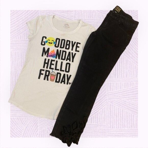 True Craft Black Denim Jean Embroidered Flower Ankle Capri Skinny Jeans - Sz 12 - Picture 6 of 6